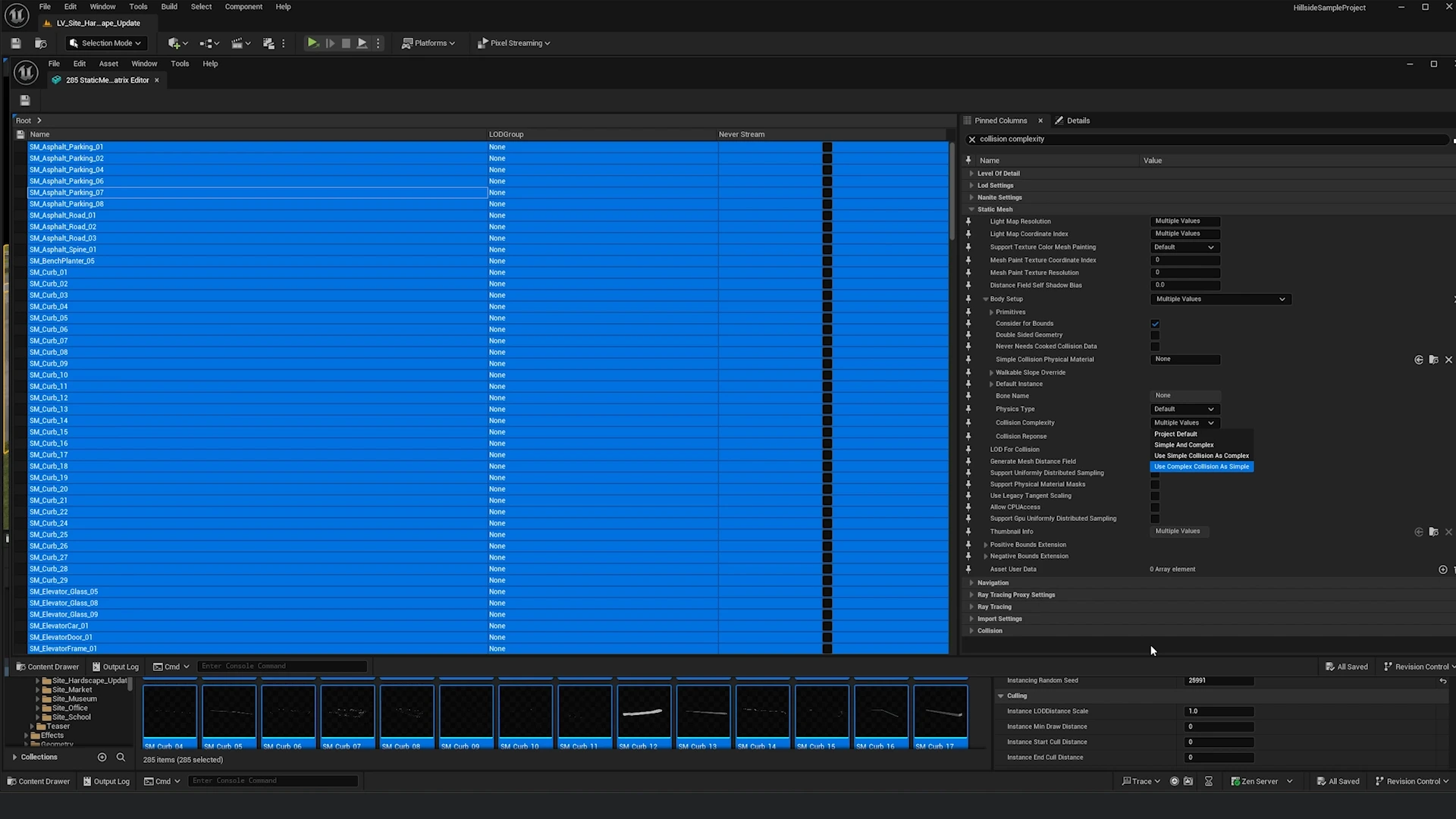 Batch editing collision complexity using Property Matrix