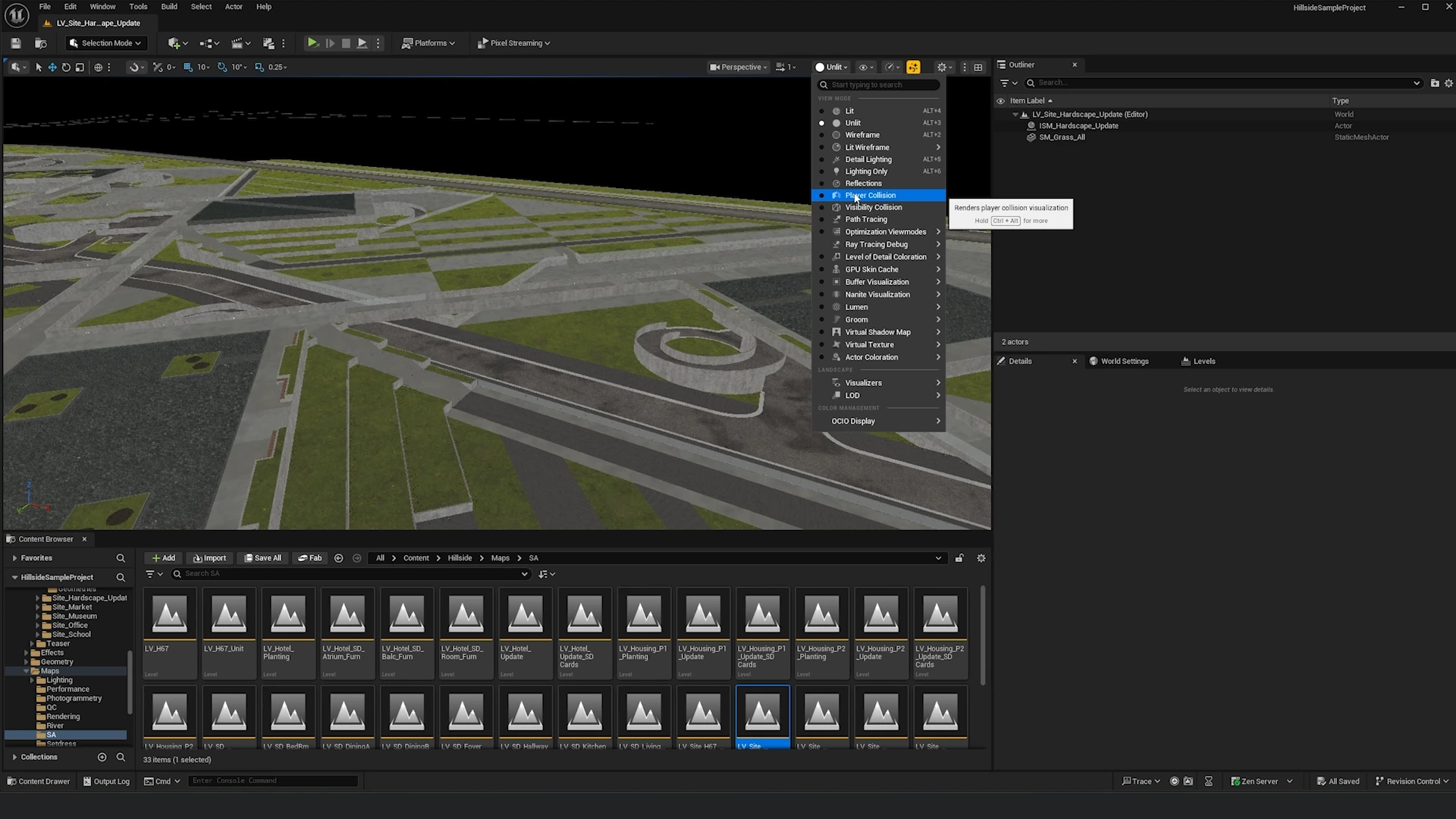 Collision visualization showing non-collidable meshes