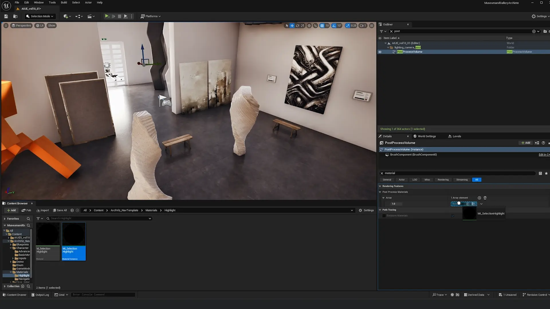 Adding post-process material