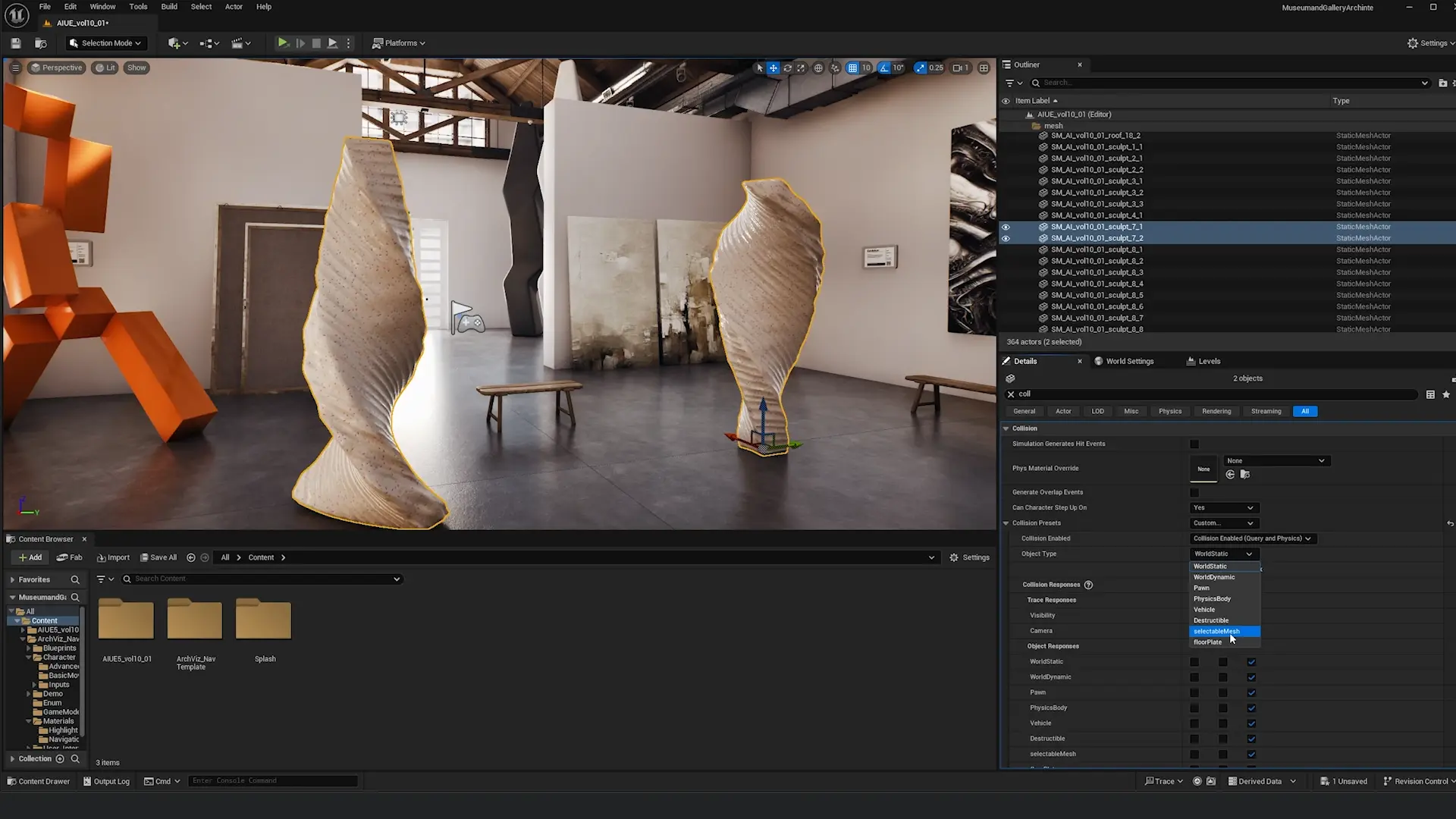 Setting selectable mesh collision